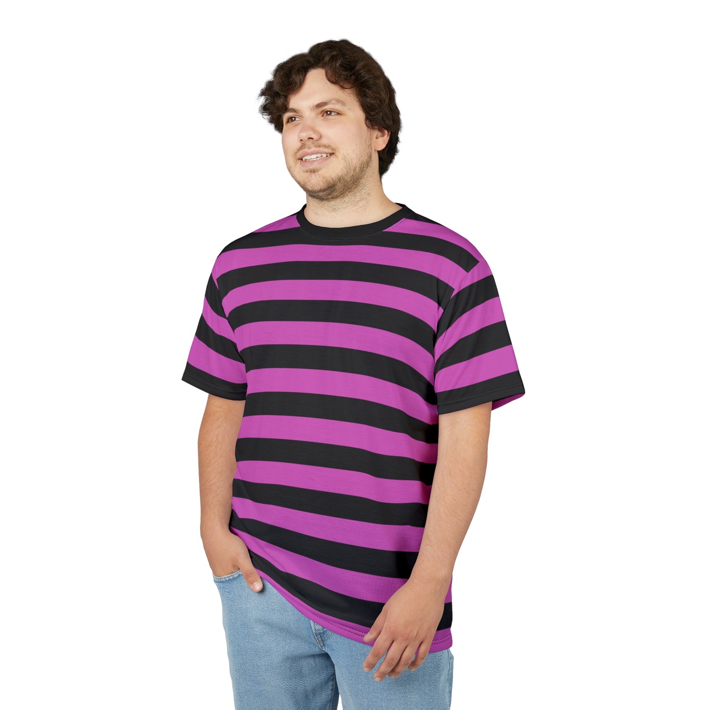 Black and Pink Striped Tshirt, Purple Designer Graphic Aesthetic Lightweight Heavyweight Crewneck Men Women Tee Top Short Sleeve Shirt