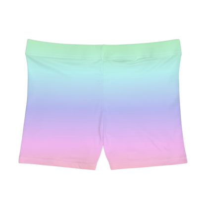 Pastel Rainbow Ombre Women Shorts, Tie Dye Pink Yoga Biker Sport Workout Gym Festival Running Moisture Wicking Ladies Spandex Bottoms