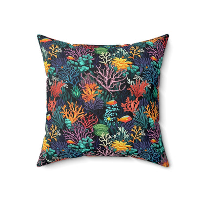 Coral Reef Filled Pillow with Insert, Coastal Ocean Tropical Fish Beach Square Throw Accent Decorative Room Decor Floor Sofa Couch Cushion