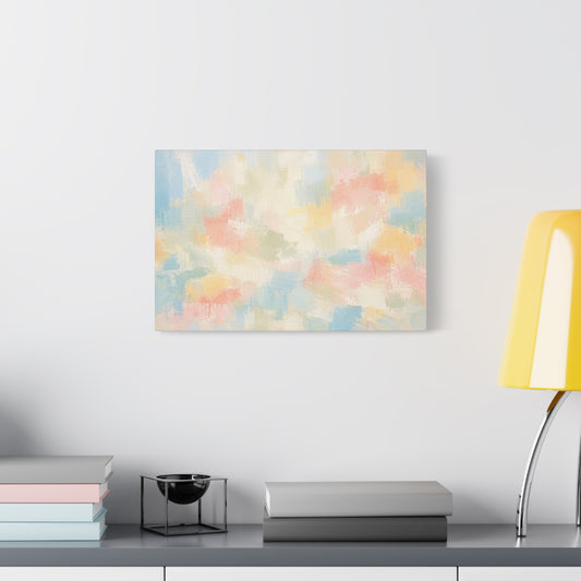 Colorful Abstract Canvas Gallery Wrap, Cheerful Blue Pastel Watercolor Wall Art Print Decor Small Large Hanging Modern Landscape Living Room