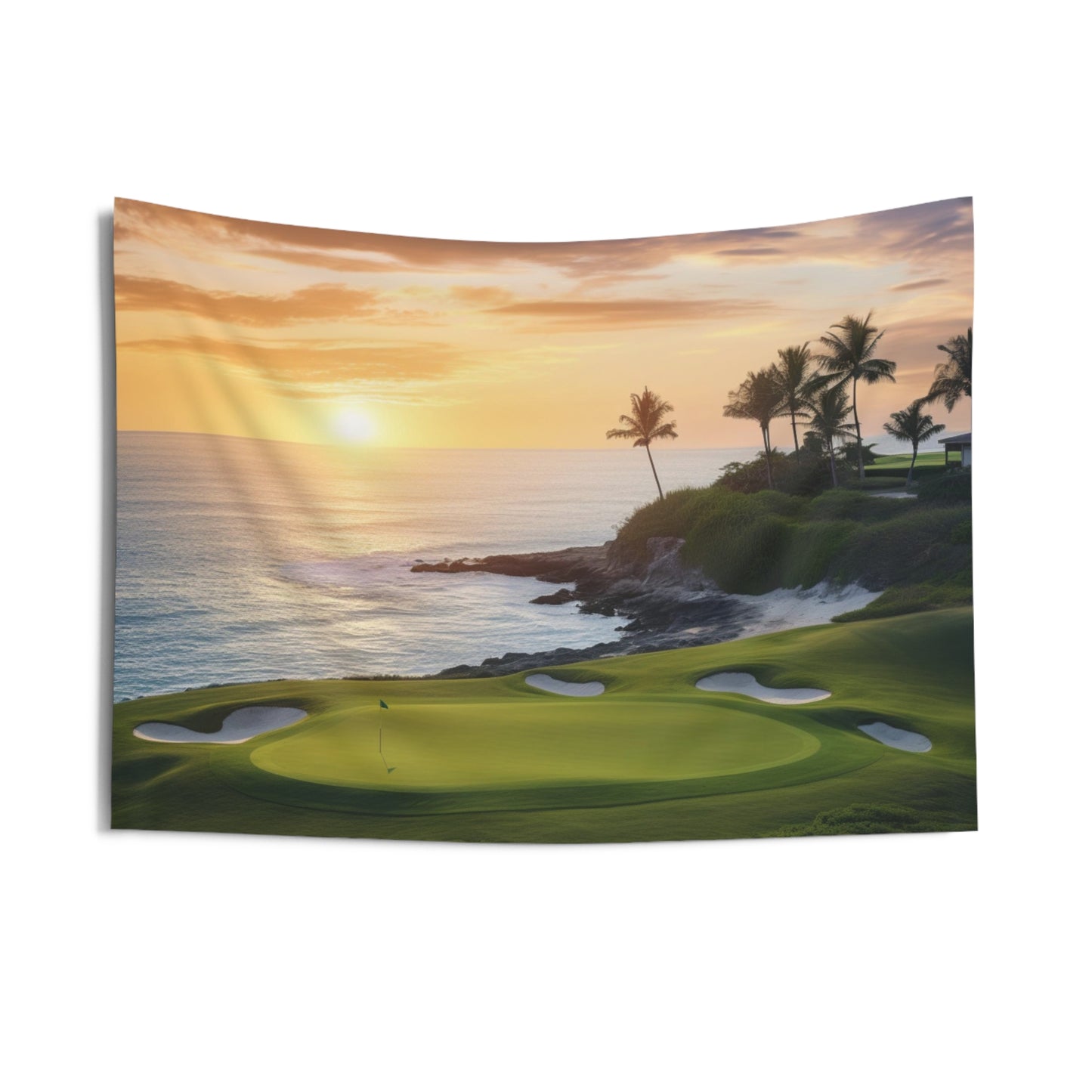 Golf Course Tapestry, Sunset Ocean Tropical Wall Art Hanging Cool Unique Landscape Aesthetic Large Small Decor Men College Dorm Room Starcove Fashion