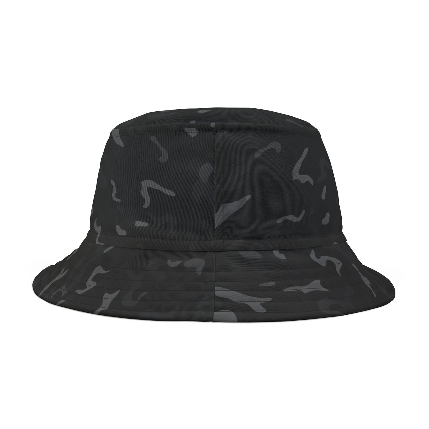 Black Camo Bucket Cap Hat, Grey Camouflage Print Beach Women Men Golf Summer Festival Cute Designer Sun Shade Ladies Small Large Guys