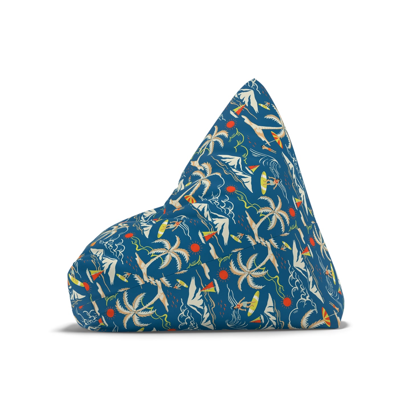 Palm Trees Bean Bag Chair Cover, Blue Coastal Ocean Beach Washable Triangle Small Large Adult Children Kids Sofa Apartment Dorm Unfilled
