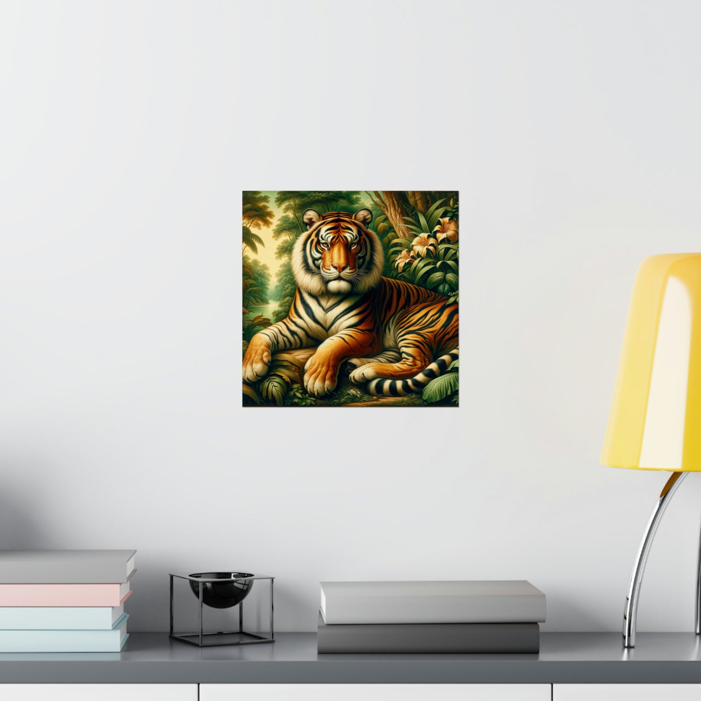 Tiger Painting Poster Print, Retro Vintage Jungle Wall Art Square Paper Artwork Small Large Cool Room Office Decor Hanging