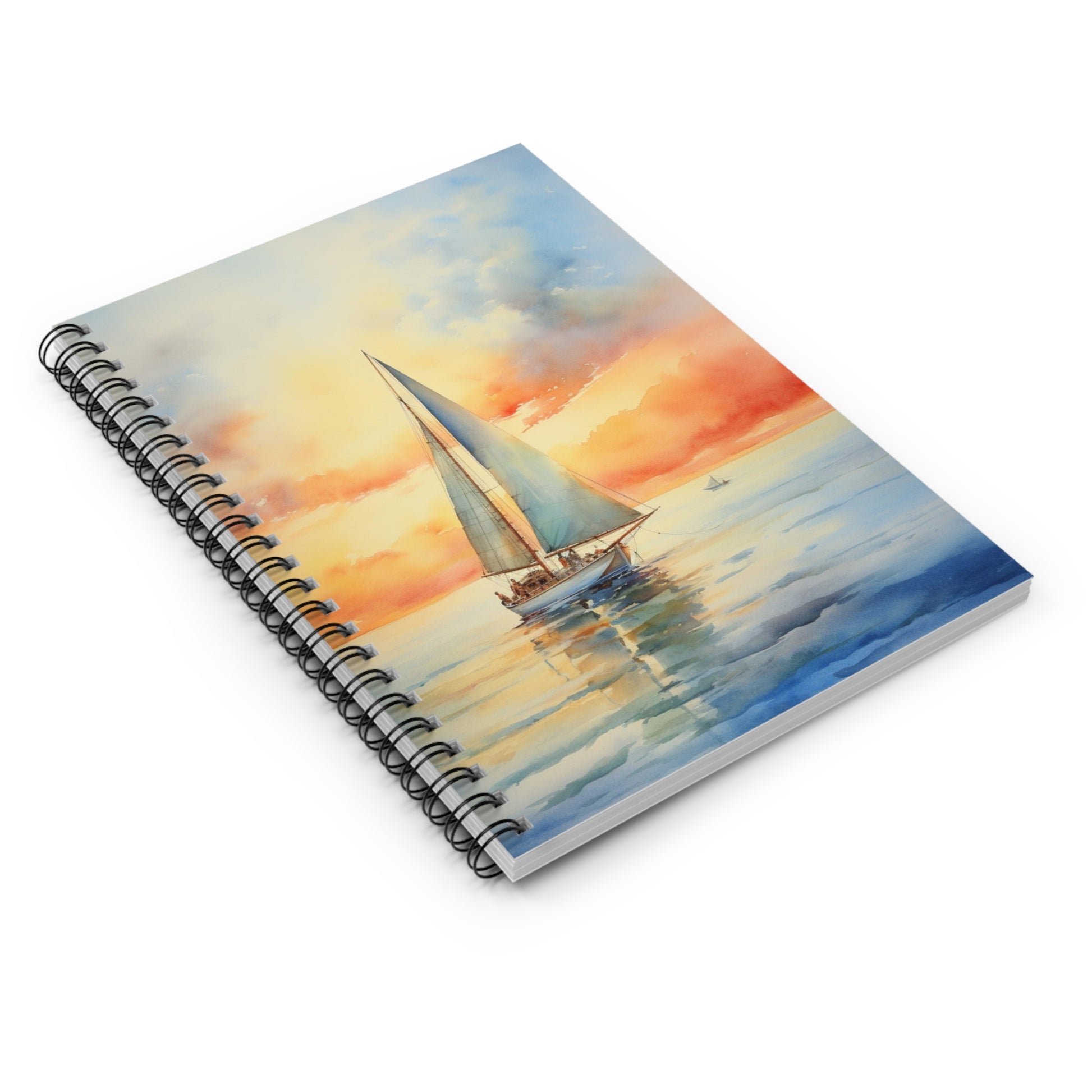 Sunset Sailing Spiral Notebook, Sail Boat Ocean Sea Travel Design Small Journal Notepad Ruled Line Book Paper Pad Work Aesthetic Gift Starcove Fashion