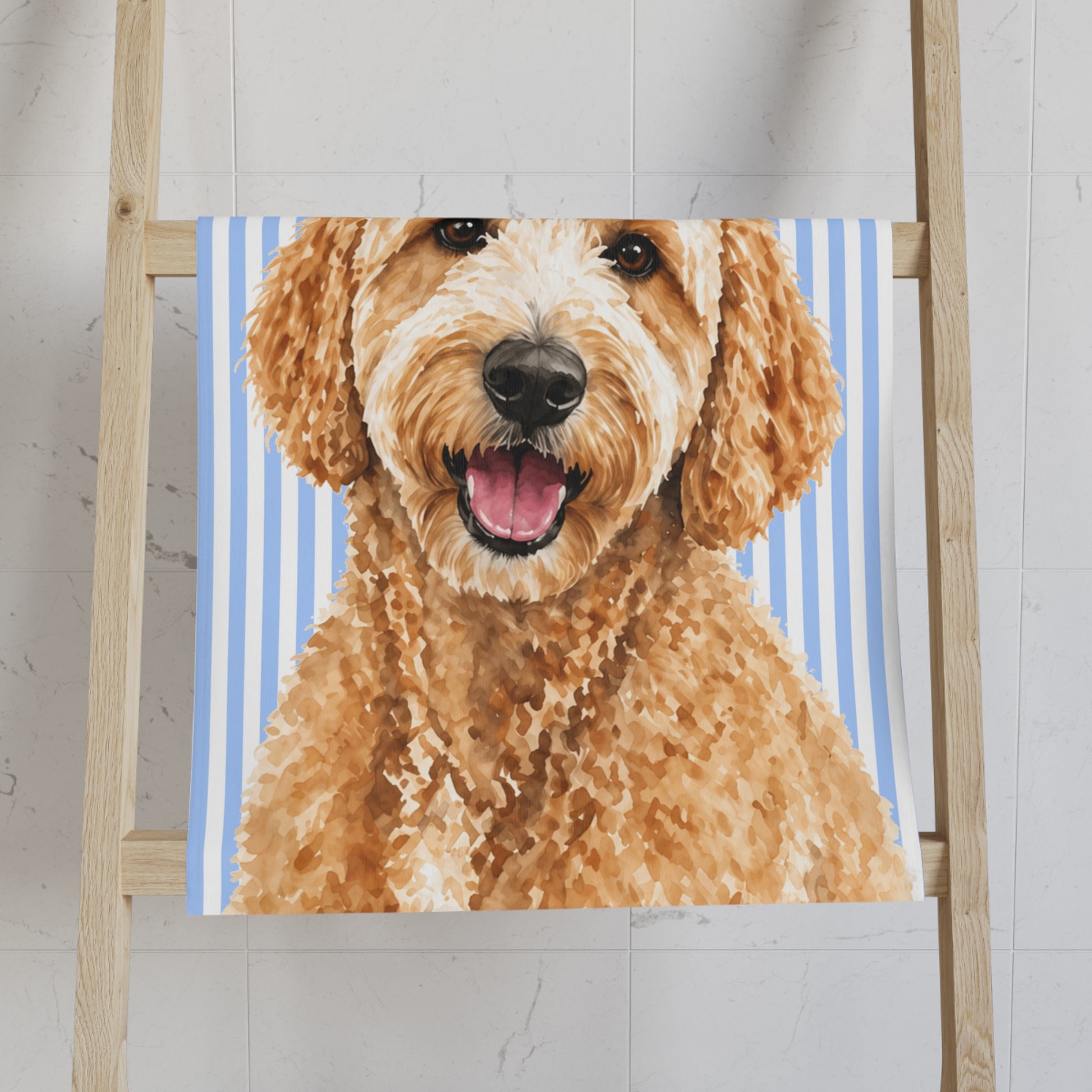 Custom Pet Portrait Hand Towel, Personalized Watercolor Dog Cat Photo Striped Guest Bath Bathroom Spa Tea Cotton Kitchen Gift Her Women - Starcove Fashion