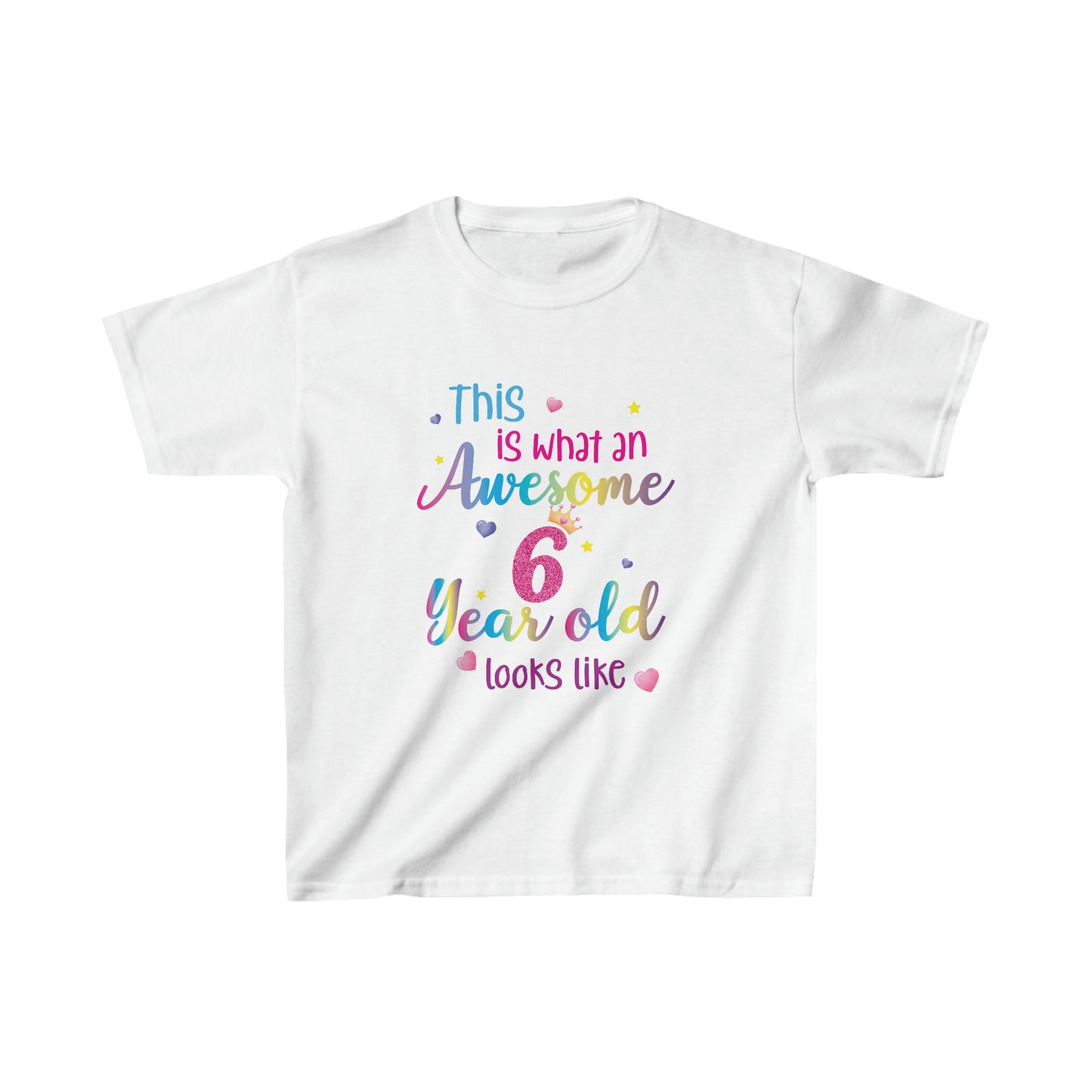 This is What an Awesome 6 Year Old Looks Like Girls Shirt, Birthday 6th Sixth Year Fun Rainbow Party Gift Kids Crewneck Tee