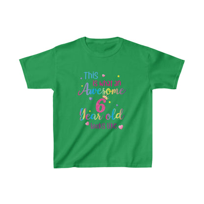 This is What an Awesome 6 Year Old Looks Like Girls Shirt, Birthday 6th Sixth Year Fun Rainbow Party Gift Kids Crewneck Tee