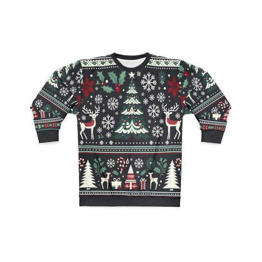Christmas Tree Sweater, Snowflakes Reindeer Ugly Bad Tacky Xmas Print Women Men Vintage Party Winter Holiday Outfit Sweatshirt
