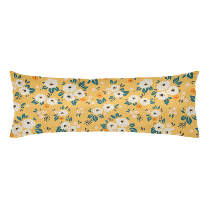 Yellow Floral Body Pillow Case, Flowers Retro Vintage Long Large Bed Accent Print Throw Decor Decorative Cover Cushion 20x54