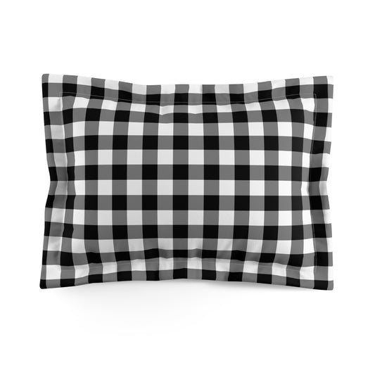 Buffalo Check Microfiber Pillow Sham, Plaid Black White Gingham Matching Duvet Bed Cover King Standard Unique Home Bedding