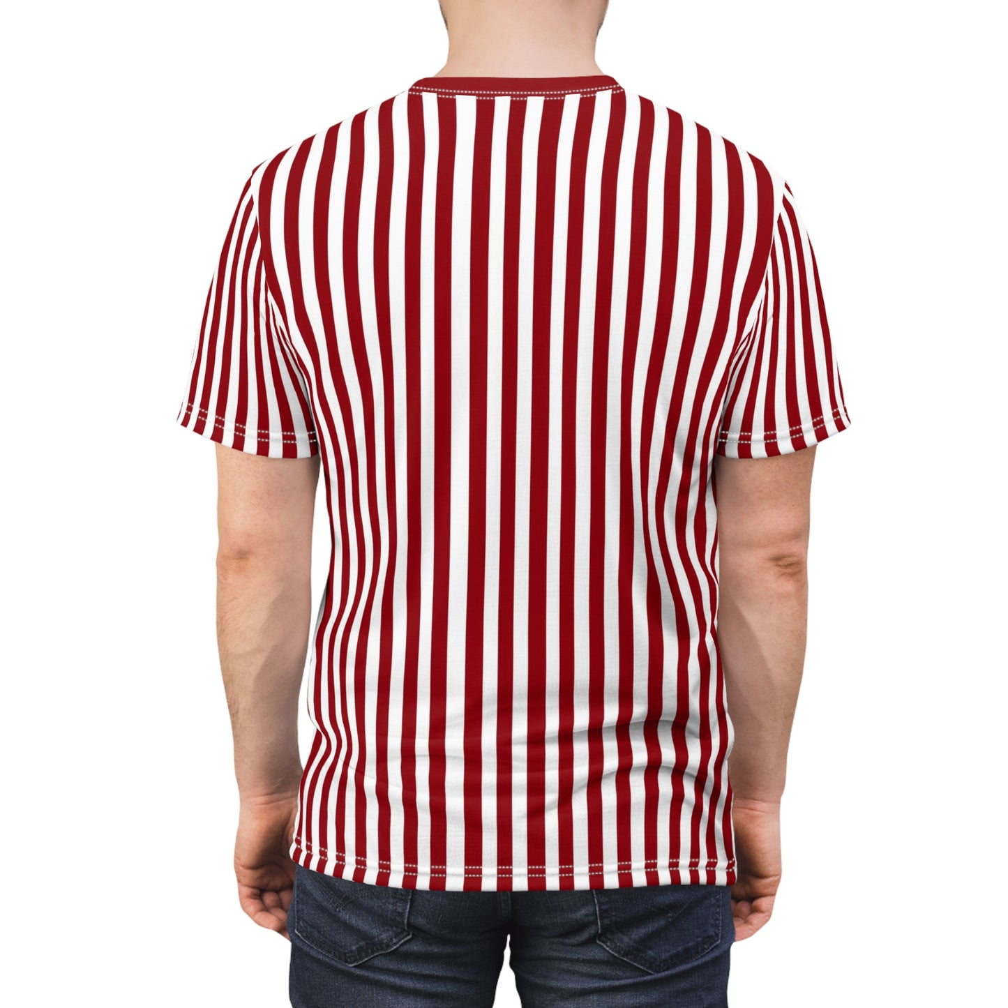 Red White Striped Tshirt, Vertical Bordeaux Stripe Designer Aesthetic Lightweight Heavyweight Crewneck Men Women Tee Top Short Sleeve Shirt