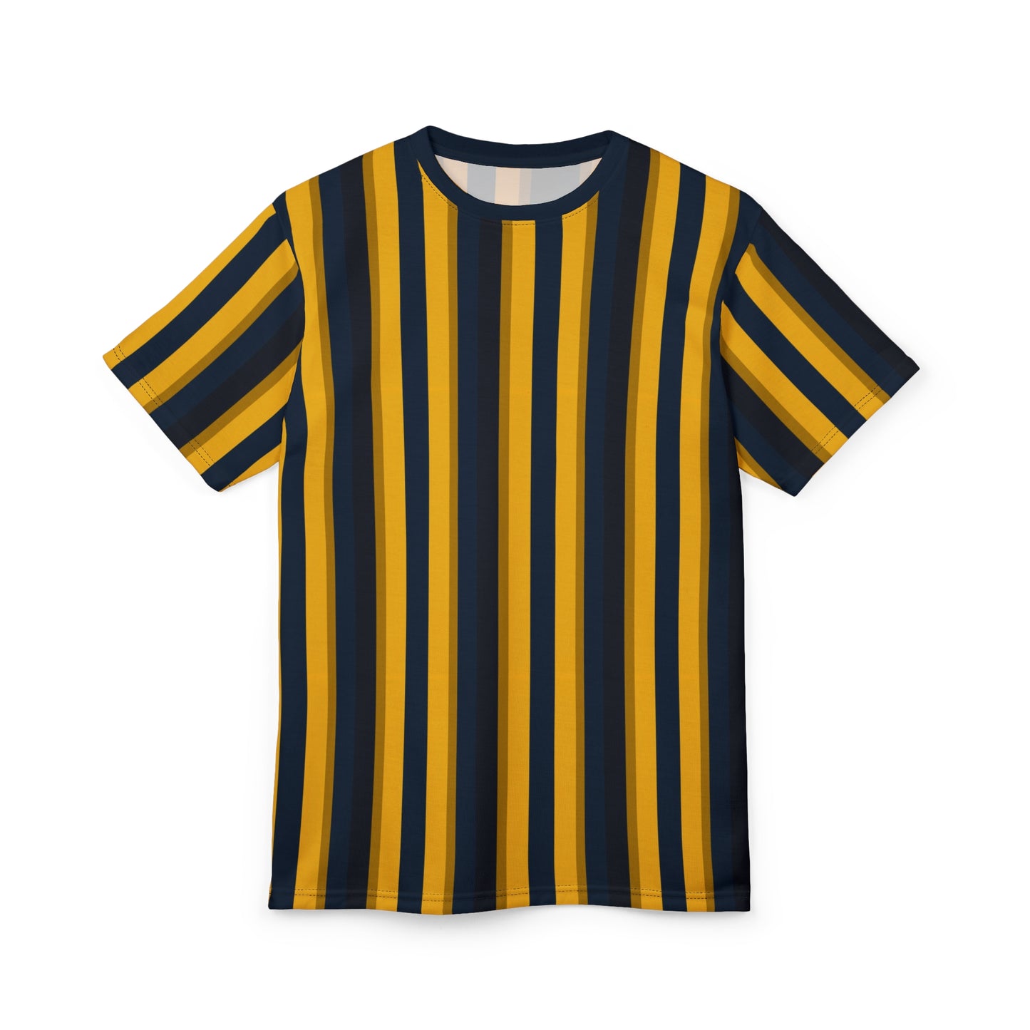 Yellow Blue Striped Tshirt, Vertical Black Stripe Designer Aesthetic Lightweight Heavyweight Crewneck Men Women Tee Top Short Sleeve Shirt