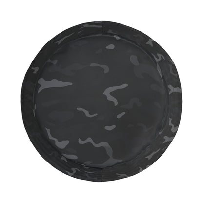 Black Camo Bucket Cap Hat, Grey Camouflage Print Beach Women Men Golf Summer Festival Cute Designer Sun Shade Ladies Small Large Guys