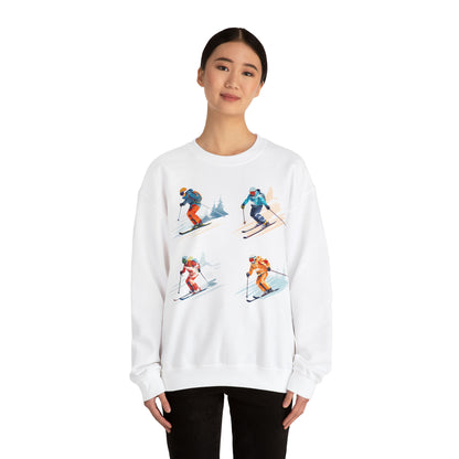 Ski Sweatshirt, Minimalist White Sweater Women Men Winter Sport Skiing Skier Snow Vintage Retro Cotton Holiday Christmas Mountain