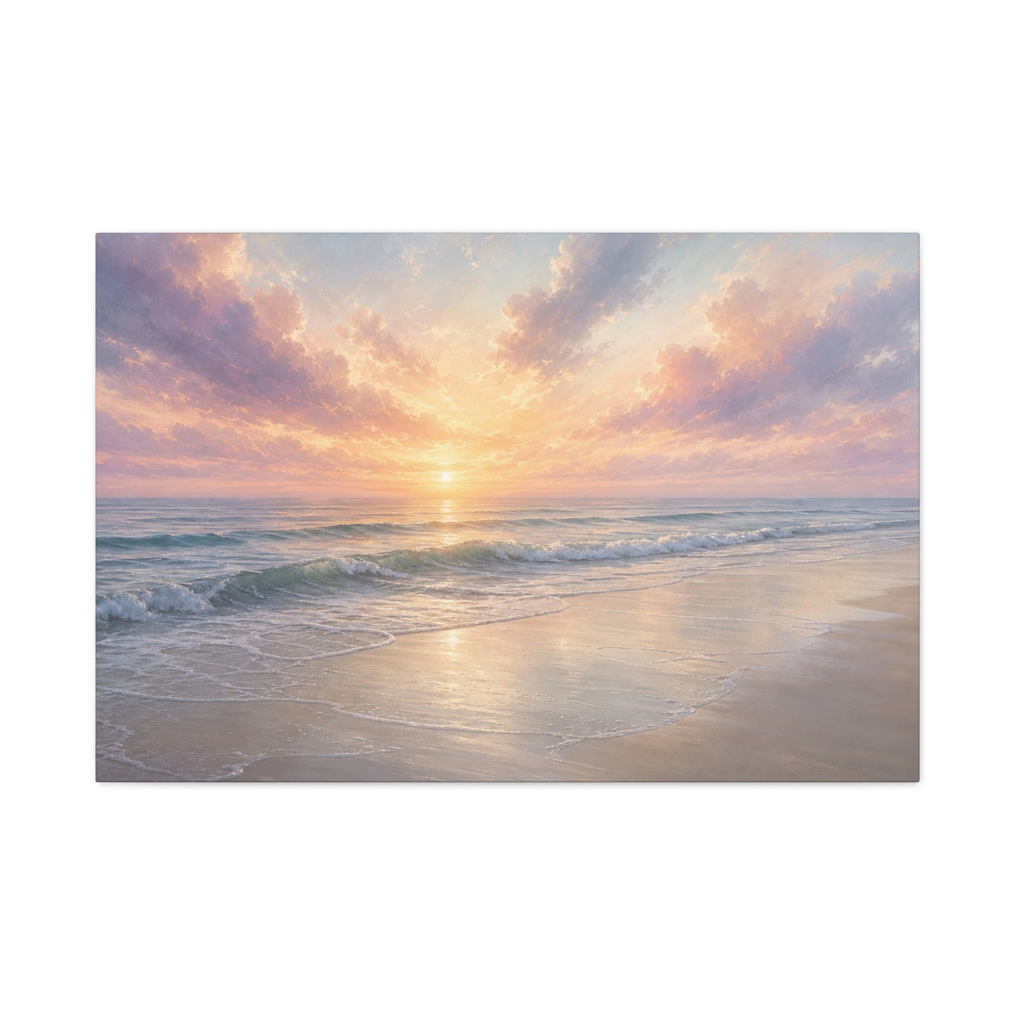 Sunset Beach Canvas Gallery Wrap, Coastal Serene Ocean Watercolor Wall Art Print Decor Small Large Hanging Modern Landscape Living Room