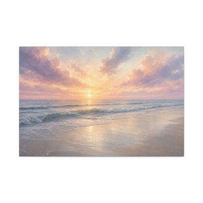 Sunset Beach Canvas Gallery Wrap, Coastal Serene Ocean Watercolor Wall Art Print Decor Small Large Hanging Modern Landscape Living Room