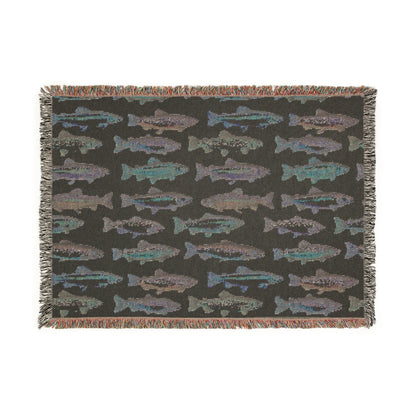 Rainbow Trout Woven Throw Blanket Tapestry, Fishing Lake House Camping Cotton Fringe Warm Adult Kids Small Large Sofa Bed 50x60 Decorative