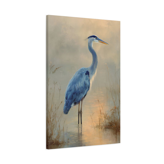 Blue Heron Canvas Wall Art, Bird Nature Gallery Wrap Hanging Vertical Rustic Farmhouse Style Unique Boho Decor Small Large Minimalist