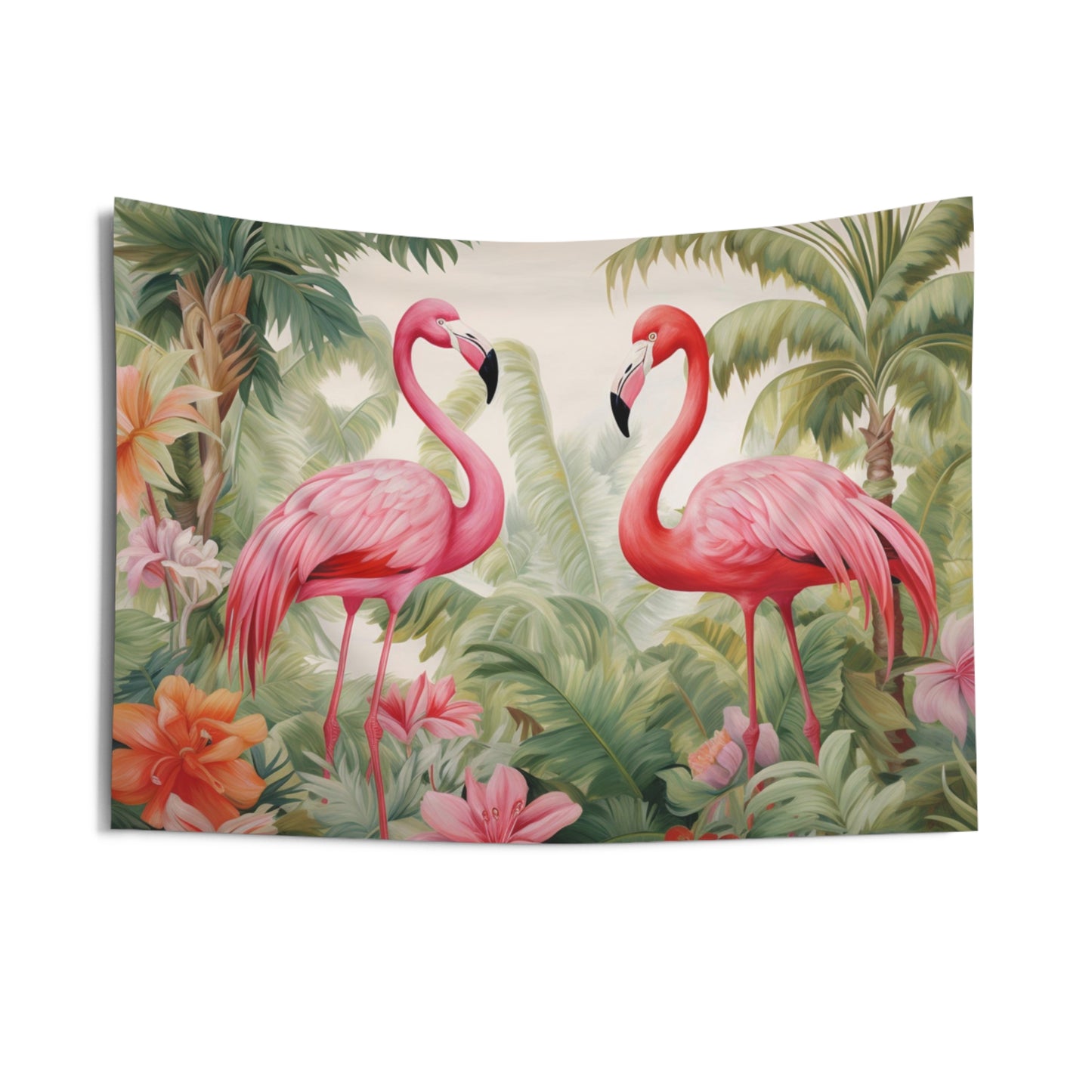 Pink Flamingos Tapestry, Tropical Green Leaves Birds Wall Art Hanging Cool Unique Landscape Aesthetic Large Small Decor College Dorm Starcove Fashion