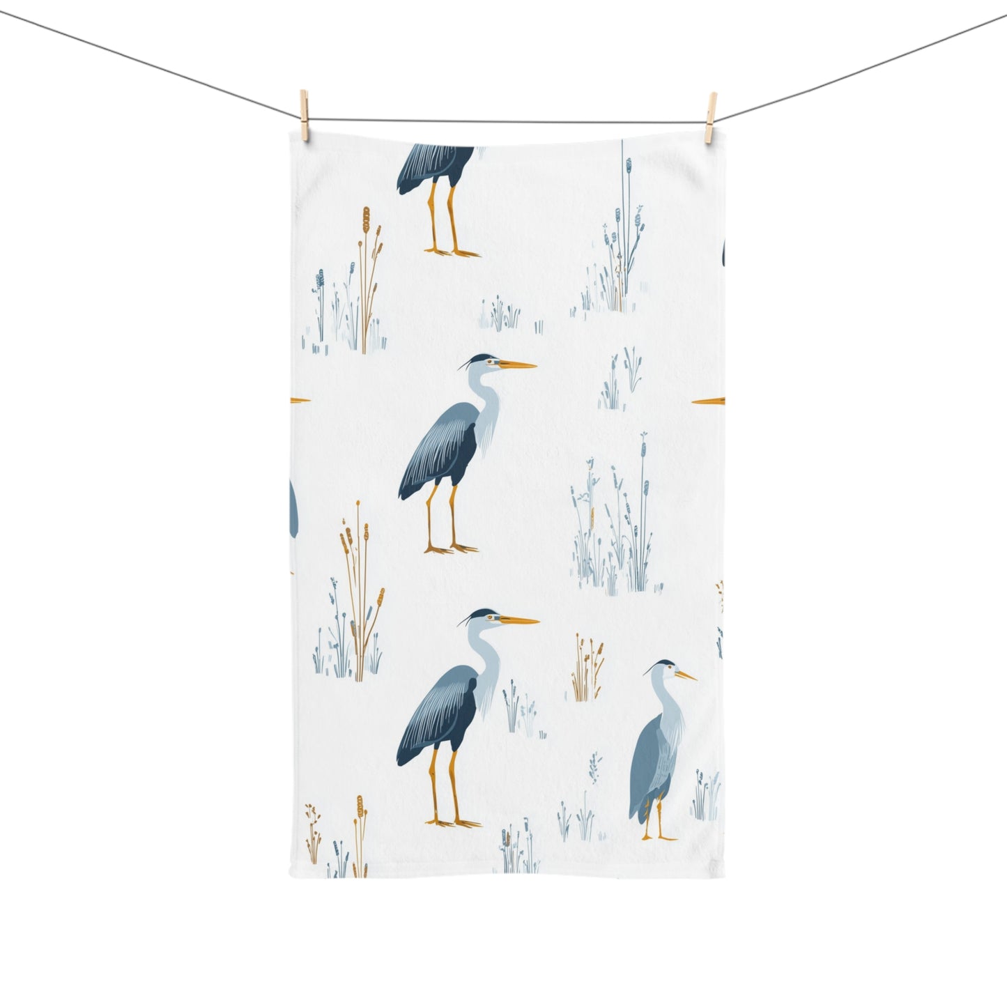 Blue Heron Hand Towel, Coastal Bird Animal Watercolor Guest Bath Softest Bathroom Spa Tea Cotton Kitchen Gift Her Women Sack Linen - Starcove Fashion
