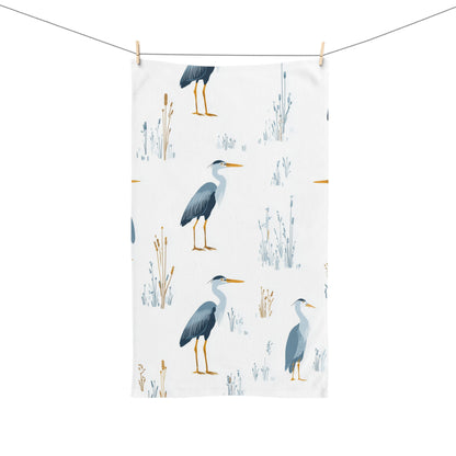 Blue Heron Hand Towel, Coastal Bird Animal Watercolor Guest Bath Softest Bathroom Spa Tea Cotton Kitchen Gift Her Women Sack Linen - Starcove Fashion