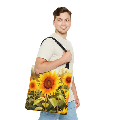 Sunflower Field Tote Bag, Yellow Flowers Cute Canvas Shopping Small Large Travel Reusable Aesthetic Shoulder Bag Starcove Fashion