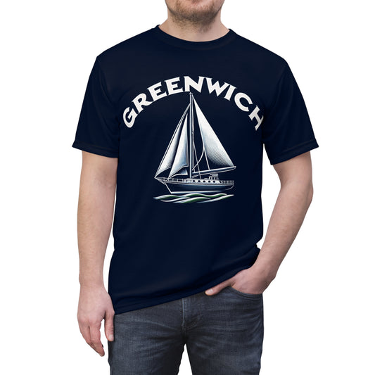 Greenwich Tshirt, Sailboat Nautical Navy Designer Graphic Aesthetic Lightweight Heavyweight Crewneck Men Women Tee Short Sleeve Shirt