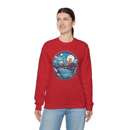 San Francisco Sweatshirt, Red Golden Gate Bridge California Graphic Crewneck Fleece Cotton Sweater Jumper Pullover Men Women Top