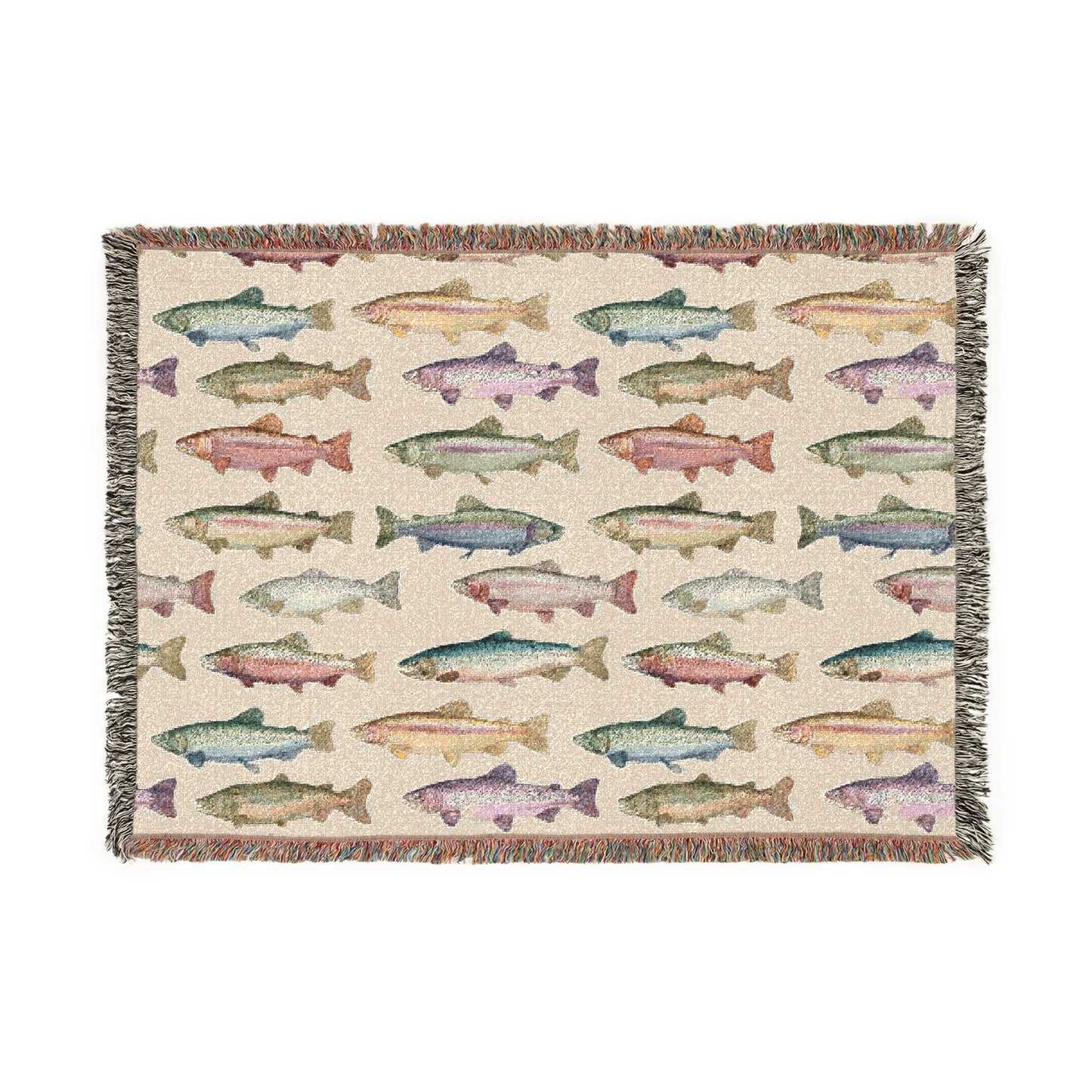 Rainbow Trout Woven Throw Blanket Tapestry, Fishing Lake House Camping Cotton Fringe Warm Adult Kids Small Large Sofa Bed 50x60 Decorative