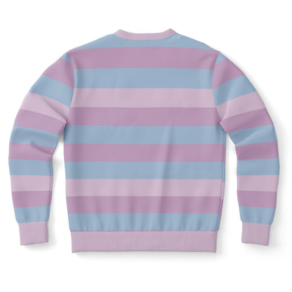Pastel Striped Sweatshirt, Pink Purple Blue Kawaii Aesthetic Multi Color Crewneck Fleece Cotton Sweater Jumper Pullover Men Women Top