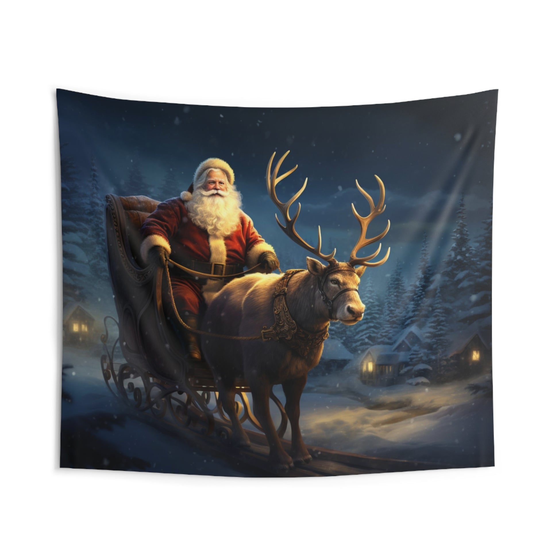 Santa Claus Sleigh Tapestry, Reindeer Night Sky Wall Art Hanging Landscape Cool Unique Aesthetic Large Small Decor Bedroom College Dorm Starcove Fashion