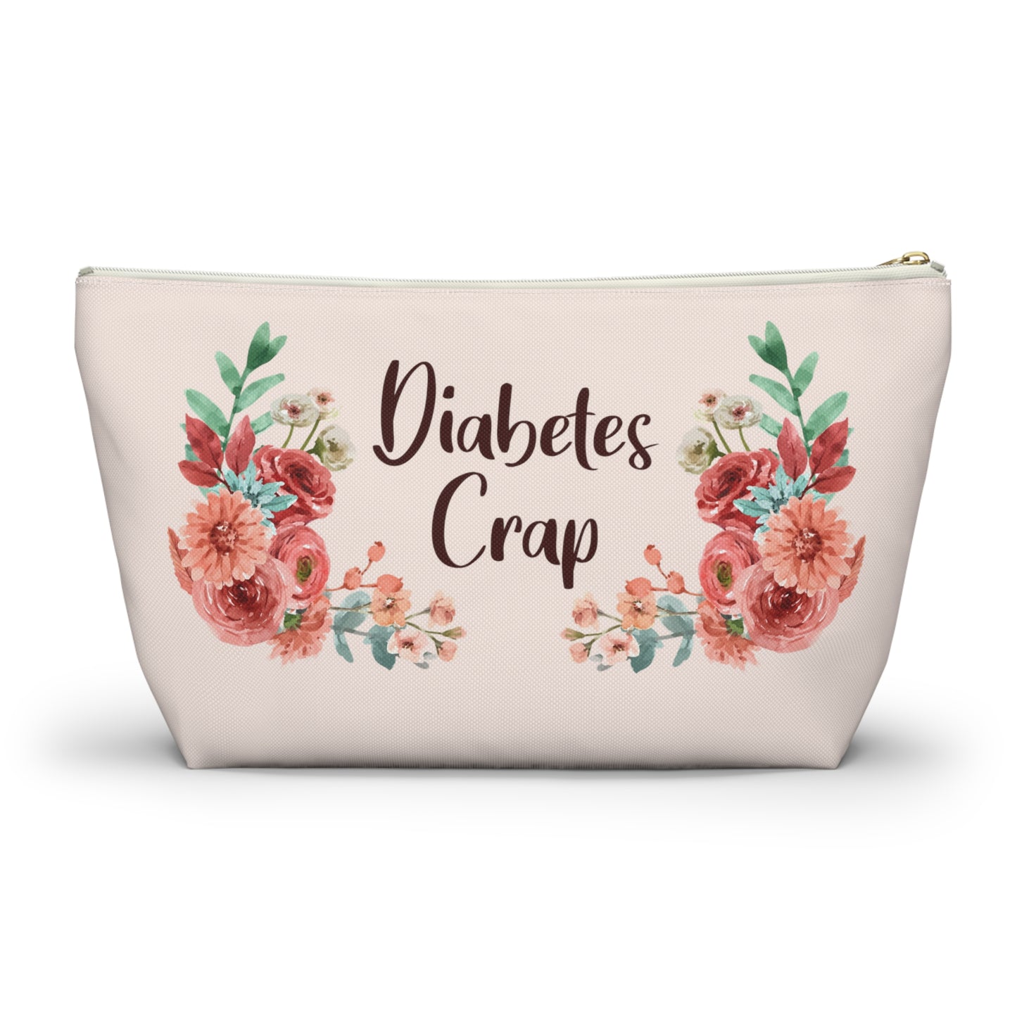 Diabetes Crap Supply Bag, Flowers Diabetic Pouch Travel Case Cute Medical Gift Type 1 One T1d Accessory Grandma Zipper w T-bottom