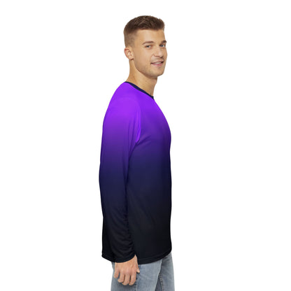 Black Blue Purple Ombre Men Long Sleeve Tshirt, Gradient Tie Dye Unisex Guys Women Designer Graphic Aesthetic Print Crew Neck Tee Shirt Top