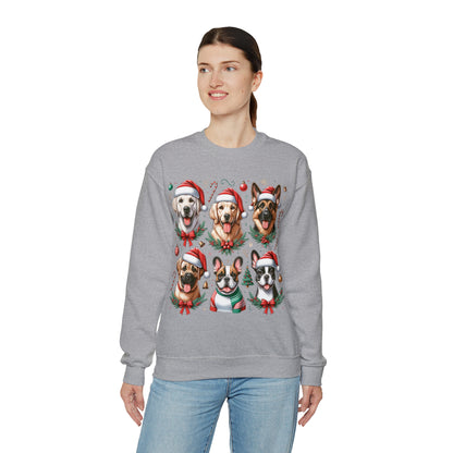 Dog Breeds Christmas Sweater, Santa Hat Retriever Shepherd Beagle Bulldog Ugly Tacky Xmas Print Women Men Party Holiday Sweatshirt