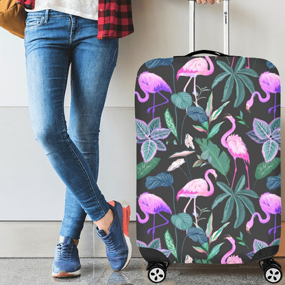 Flamingo Luggage Cover, Pink Purple Tropical Leaves Aesthetic Print Suitcase Carry On Bag Washable Protector Travel Designer Zipper Gift