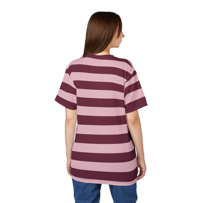 Burgundy Pink Striped Tshirt, Maroon Blush Horizontal Retro Designer Lightweight Heavyweight Crewneck Men Women Tee Top Short Sleeve Shirt
