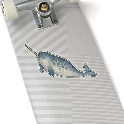 Narwhal Sticker Decal, Ocean Animal Sea Whale Watercolor Art Vinyl Laptop Cute Waterbottle Tumbler Car Waterproof Bumper Clear Die Cut Wall