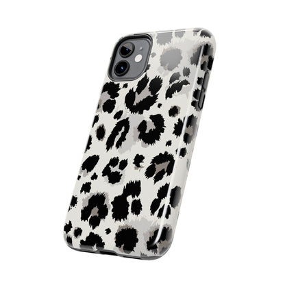 Snow leopard iPhone 14 13 12 11 Pro Max Case, White Black Tough Cell Phone Animal Print Cute Aesthetic XS Max XR X 7 Plus 8