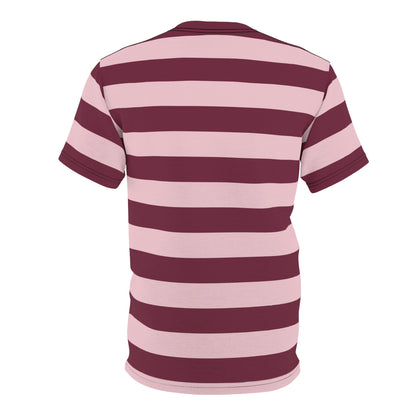 Burgundy Pink Striped Tshirt, Maroon Blush Horizontal Retro Designer Lightweight Heavyweight Crewneck Men Women Tee Top Short Sleeve Shirt