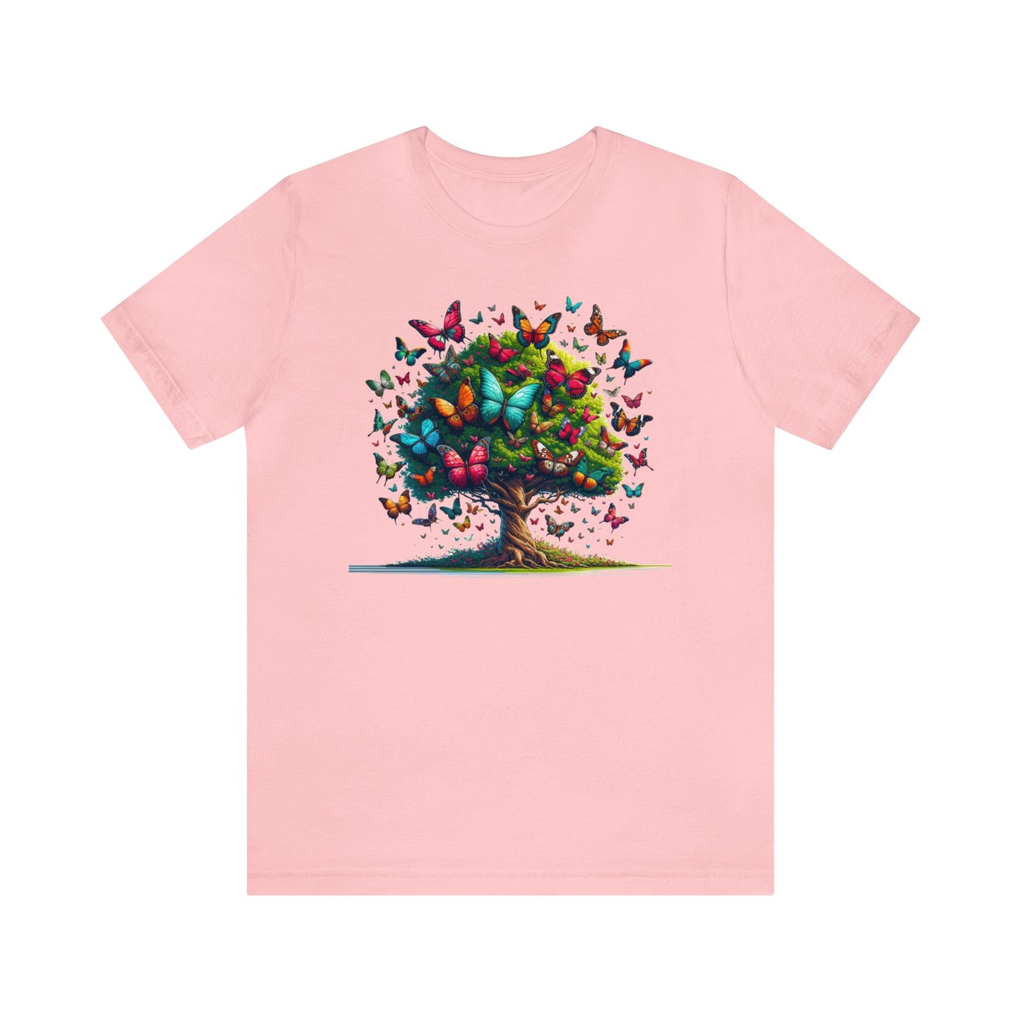 Butterflies Tree Tshirt, Butterfly Nature Garden Designer Graphic Aesthetic Crewneck Men Women Tee Top Short Sleeve Shirt