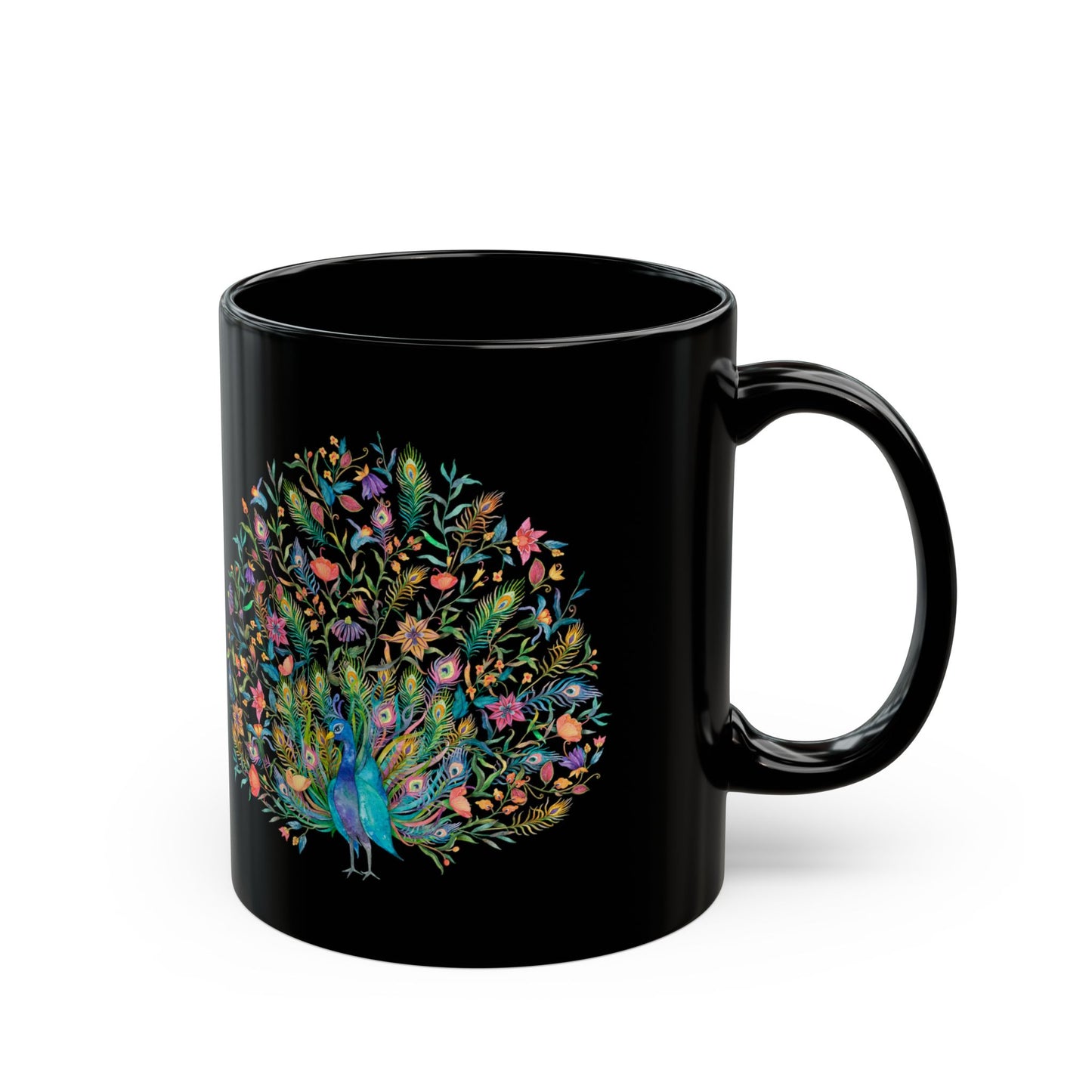 Majestic Peacock Coffee Black Mug, Feather Bird Art Animal Black Ceramic Cup Tea Lover Unique Microwave Safe Novelty Cool Gift Ceramic - Starcove Fashion