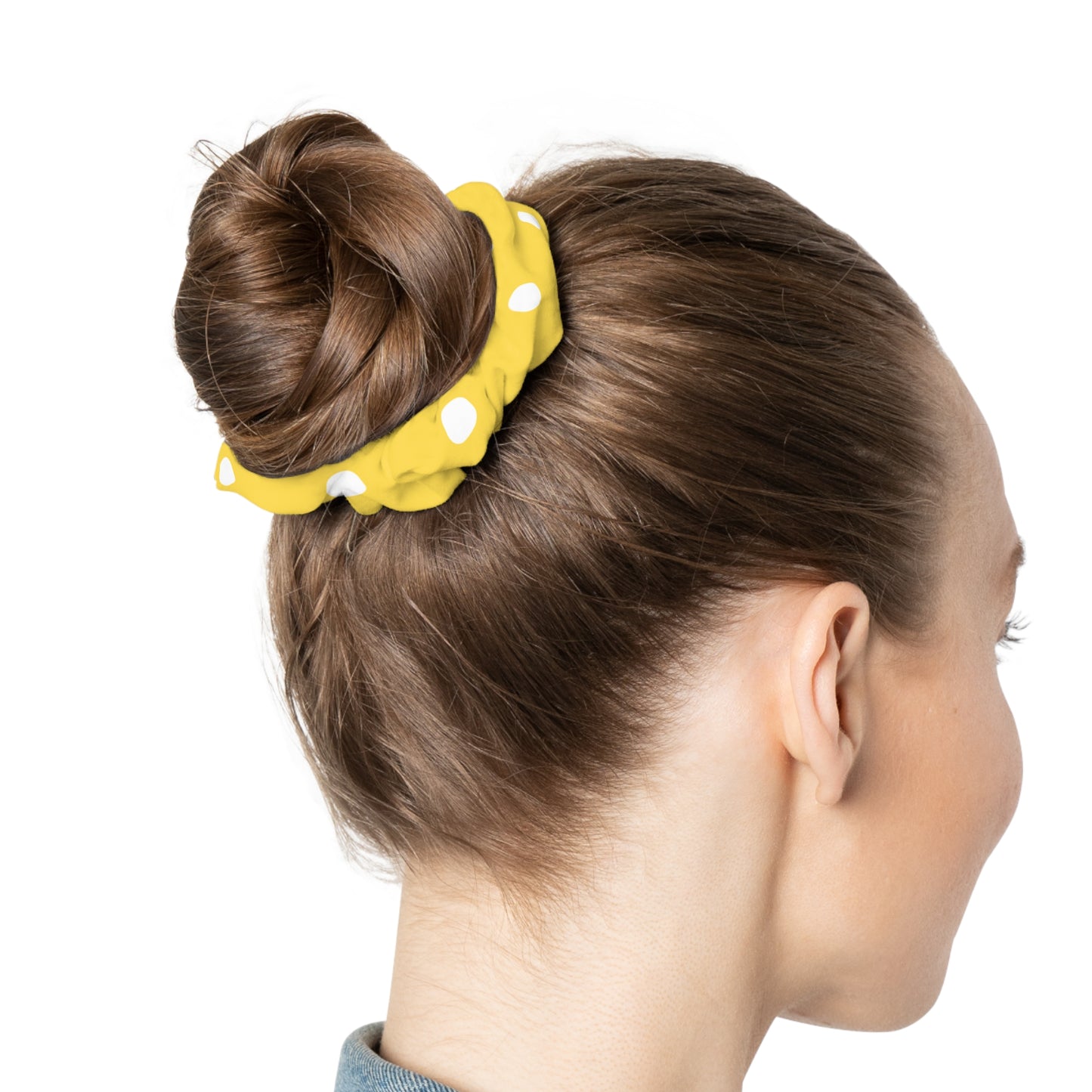 Yellow Polka Dots Scrunchie, Elastic Hair Ties Accessory  Print Cute Holder Soft Silky Tie Bow Cute Scarf Designer - Starcove Fashion