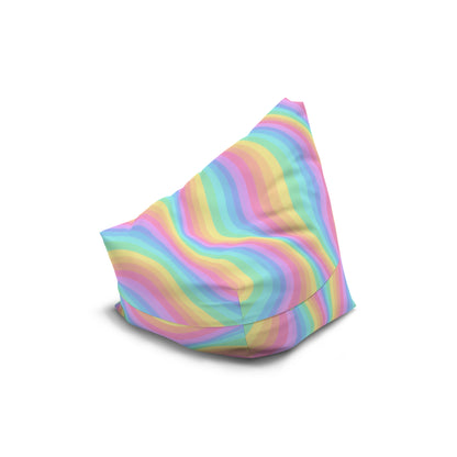 Rainbow Bean Bag Chair Cover, Pastel Wavy Stripes Washable Triangle Furniture Small Large Adult Children Kids Playroom Apartment Dorm Decor