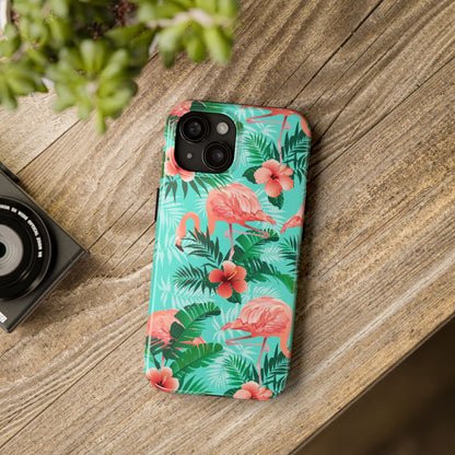Pink Flamingo iPhone 17 16 15 14 13 12 11 Pro Max Case, Green Tropical Leaf Monstera Print Cute Gift XS XR X 7 Plus 8 Tough Cell Phone - Starcove Fashion