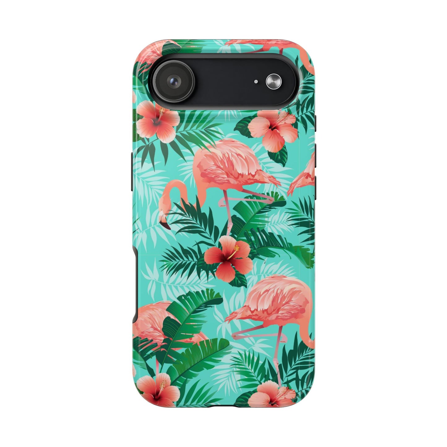 Pink Flamingo iPhone 17 16 15 14 13 12 11 Pro Max Case, Green Tropical Leaf Monstera Print Cute Gift XS XR X 7 Plus 8 Tough Cell Phone - Starcove Fashion