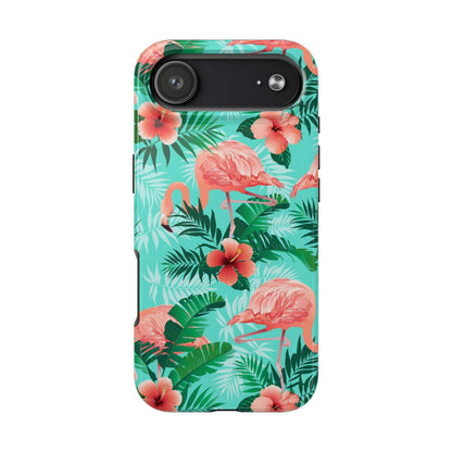 Pink Flamingo iPhone 17 16 15 14 13 12 11 Pro Max Case, Green Tropical Leaf Monstera Print Cute Gift XS XR X 7 Plus 8 Tough Cell Phone - Starcove Fashion