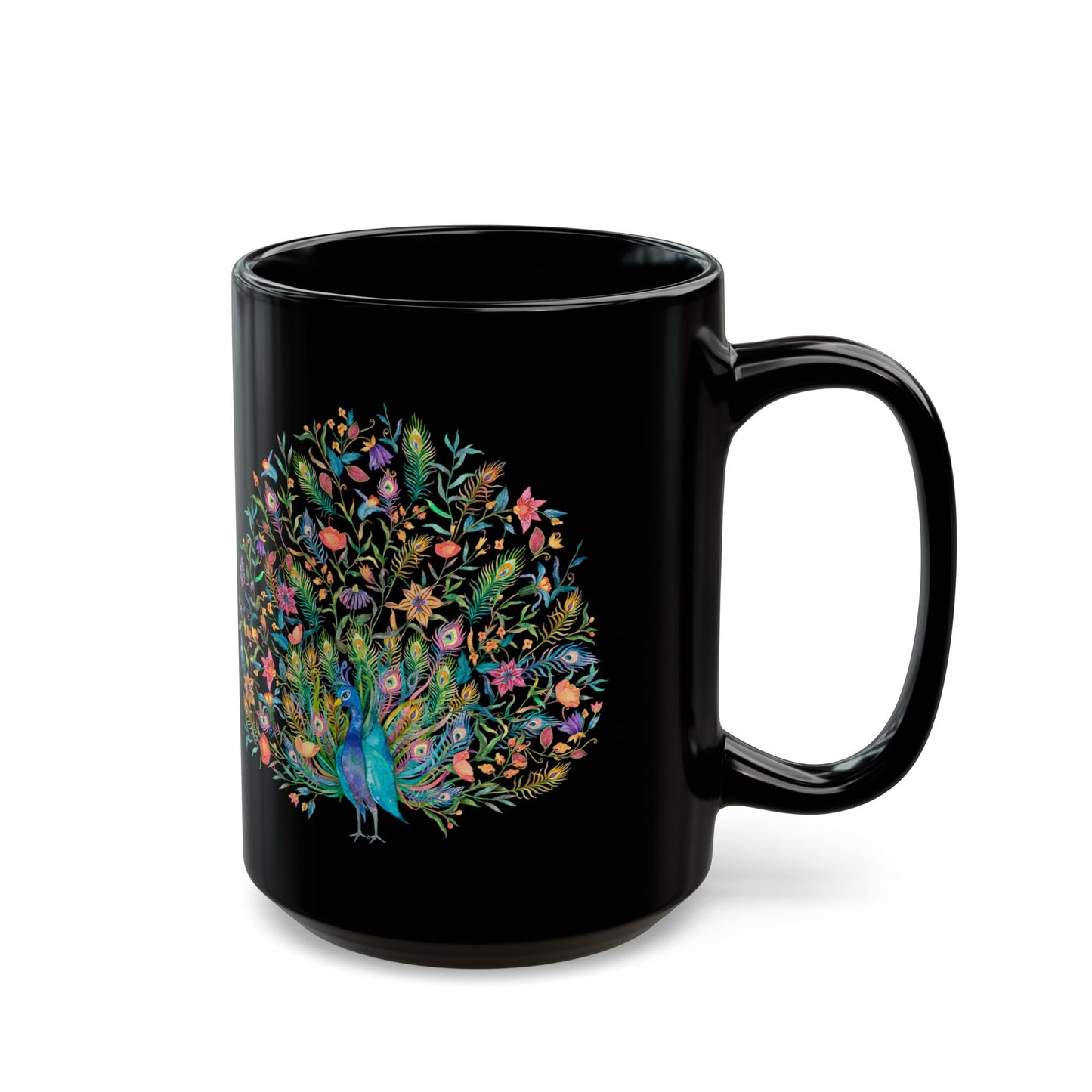 Majestic Peacock Coffee Black Mug, Feather Bird Art Animal Black Ceramic Cup Tea Lover Unique Microwave Safe Novelty Cool Gift Ceramic - Starcove Fashion
