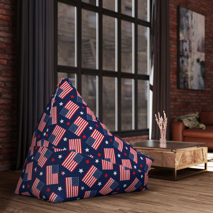 American Flag Bean Bag Chair Cover, Patriotic USA Stars and Stripes Washable Triangle Furniture Small Large Adult Children Kids Sofa Dorm
