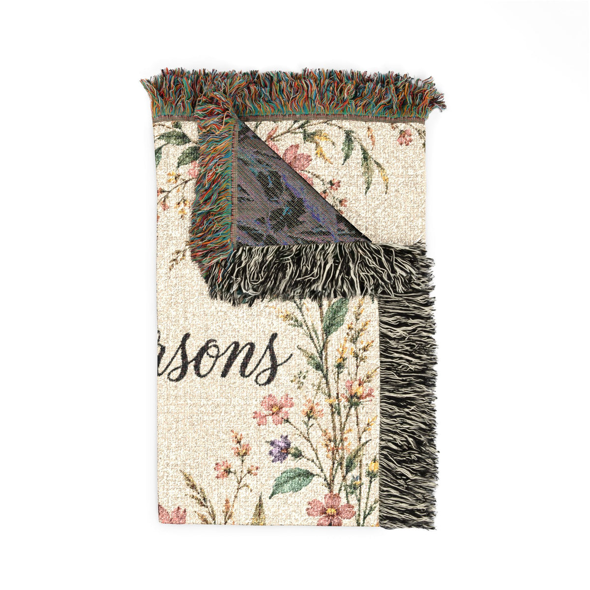 Custom Family Name Woven Blanket Tapestry, Wildflowers Throw Floral Botanical Personalized Wedding Anniversary Engagement Cotton Small Large
